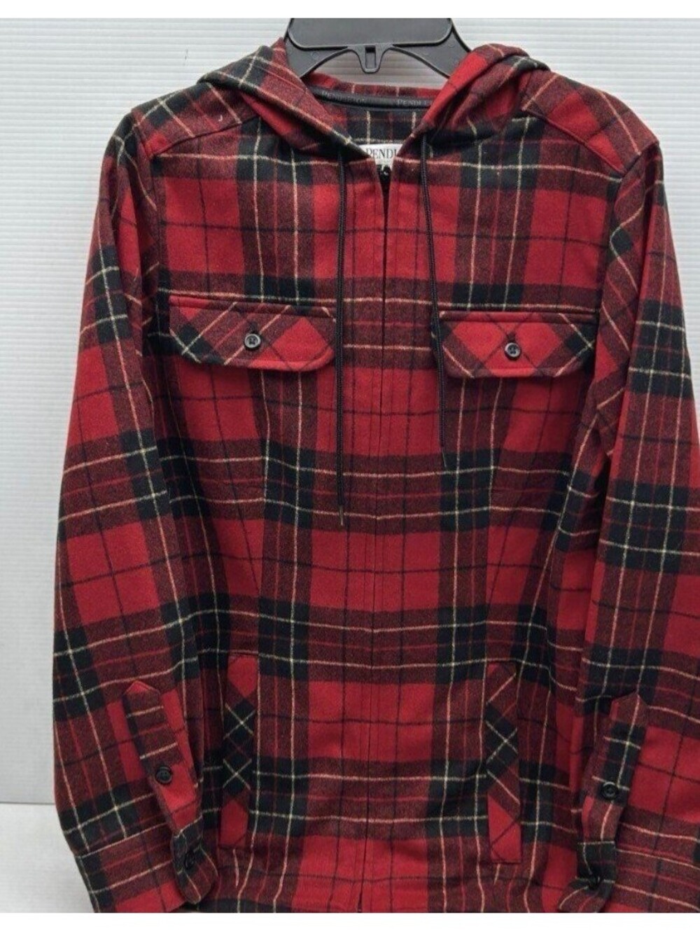 Pendleton 100% Wool Hooded Zip Shirt Jacket Red Plaid XS